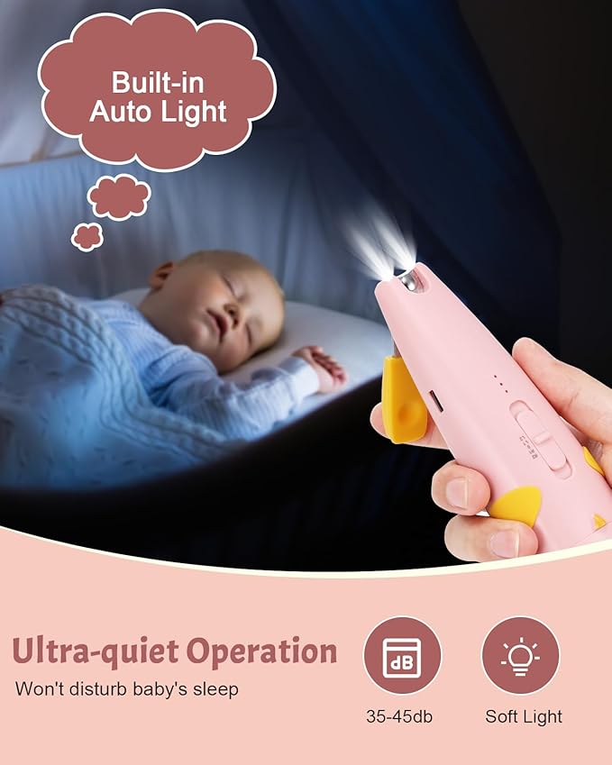 Lictin 2 in 1 Baby Nail Trimmer Electric, Safe Baby Nail File Kit Rechargeable, Baby Nail Clippers with Auto Light for Newborn, Infant, Toddler, Kids, 10 Replacement Grinding Heads, Trim and Polish