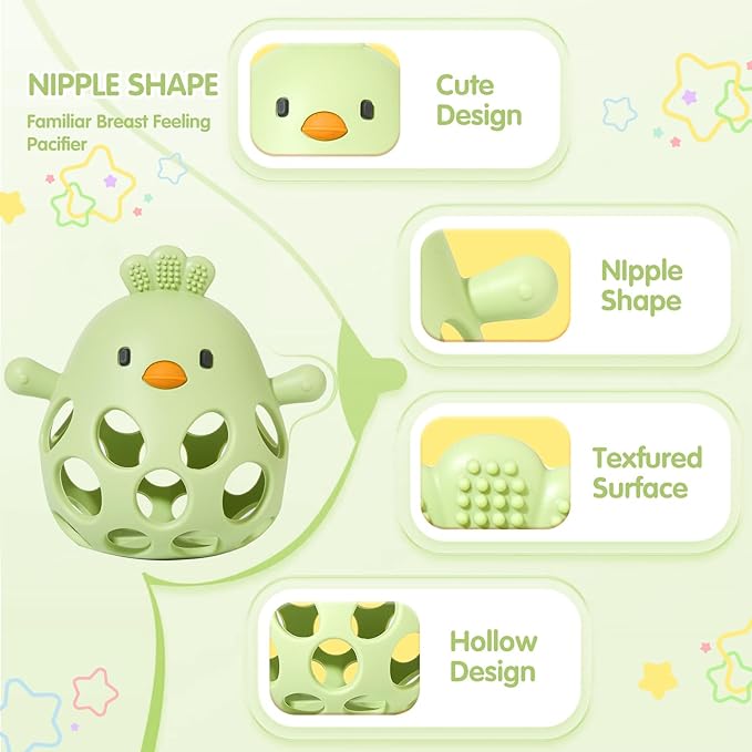 Baby Teething Toy with A Toy Strap for Babies 0-6 6-12 Months, Food-Grade Silicone Teething Mitten