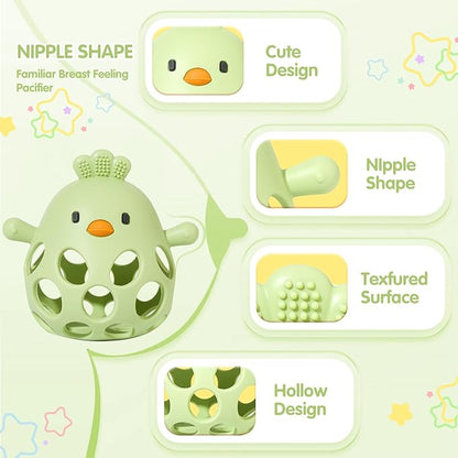 Baby Teething Toy with A Toy Strap for Babies 0-6 6-12 Months, Food-Grade Silicone Teething Mitten