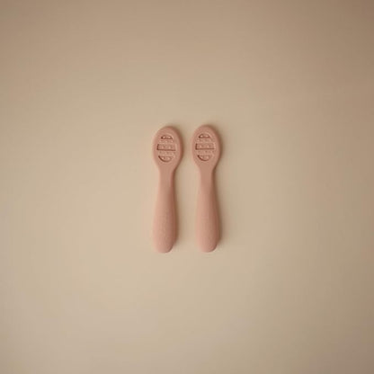 mushie Silicone First Feeding Baby Spoons | 2 Pack (Blush/Shifting Sand)