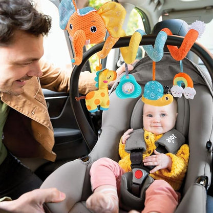 Car seat Hanging Toys, Baby Spiral Activity Plush Stroller Toys Baby Rattle Sensory Toys for Crib Mobile Bassinet with Music Box BB Squeaker Rattles, Infant Toys for 0 6 12 Months Gifts