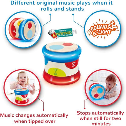 (Baby Drum) - Hape Baby Drum Colourful Rolling Drum Musical Instrument Toy For Toddlers, Rhythm & Sound Learning (E0333)