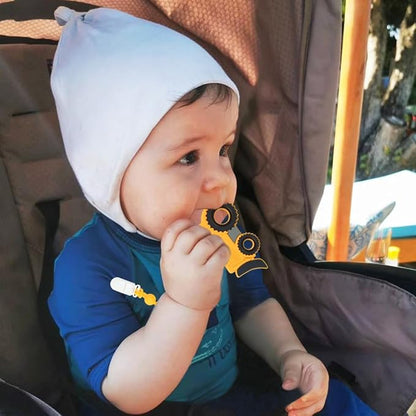 Baby Construction Vehicles Teething Toys,Food Grade Silicone Teether with One-Piece Pacifier Clip Holder 3 Months+