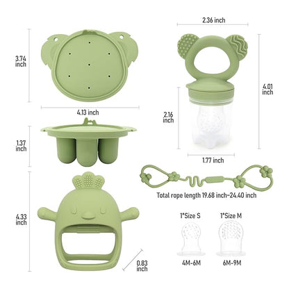Baby Fruit/Fresh Food Feeder with Breastmilk Popsicle Molds & Baby Teether Combo Food Grade Silicon for 6M+ Breastmilk Pops, Frozen Fruit