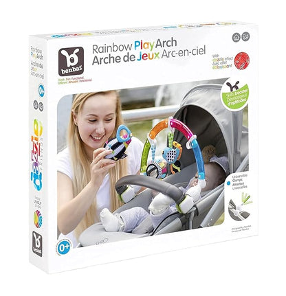 BENBAT Baby Stroller Arch Toy Rainbow Dazzle Friends Play Bar. Fun Newborns Sensory Activity, Adjustable for Bouncers and Car Seat.