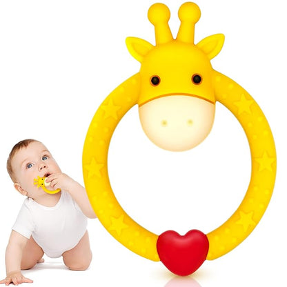 SHARE&CARE BPA Free Silicone Giraffe Baby Teether Toy with Storage Case, for 3 Months Above Infant Sore Gums Pain Relief and Baby Shower