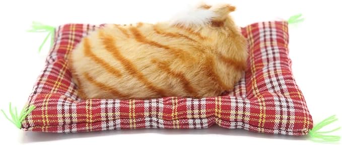 2Pcs Sleeping Cat on Pad Doll Toy, Cute Mini Kitten