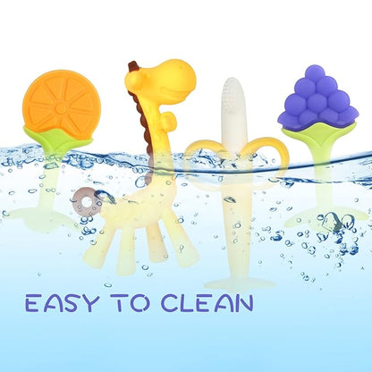 Chuya Teething Toys (4 Pack) Teething Toy for Baby, Teethers with Banana Baby Toothbrush Teeth Brushing 3-6 Months