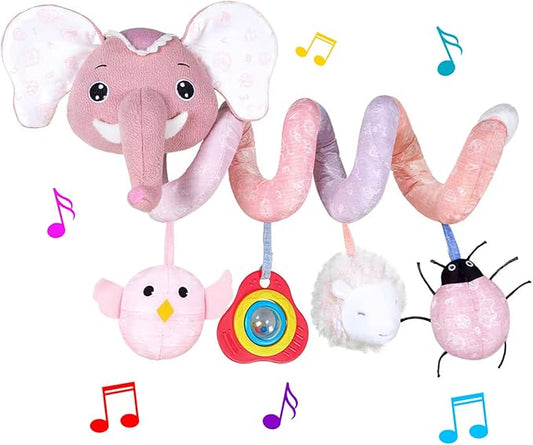 Car Seat Toys, Infant Baby Elephant Fox Spiral Plush Activity