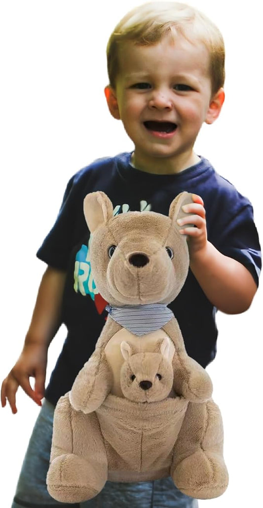 Kangaroo Stuffed Animal Plush Doll - Mother Kangaroo with Removable Child Kangaroo Plushies, Adorable Plushie for Ages 3 and Up (Brown,19.68 inch)