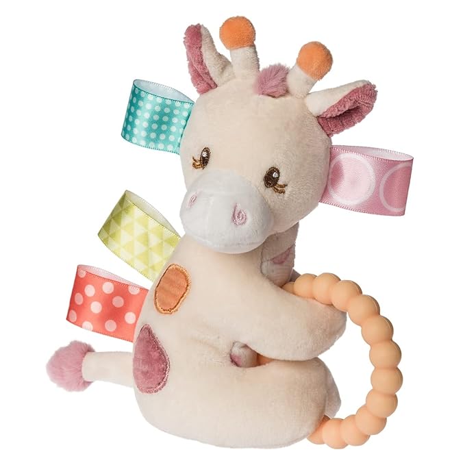 Mary Meyer Taggies Soft Baby Rattle with Teether Ring and Sensory Tags, 6-Inches