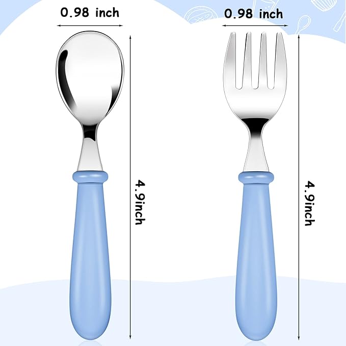 Honeydak 12 Pieces Toddler Utensils Kids Fork and Spoon Silverware Set colored Stainless Steel Safe Flatware Round Handle Utensils Baby Cutlery metal Children Home Restaurant Kitchen Dishwasher Safe