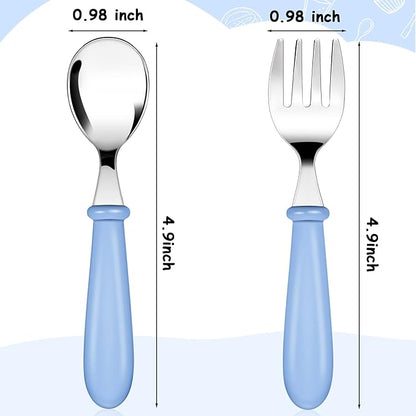 Honeydak 12 Pieces Toddler Utensils Kids Fork and Spoon Silverware Set colored Stainless Steel Safe Flatware Round Handle Utensils Baby Cutlery metal Children Home Restaurant Kitchen Dishwasher Safe