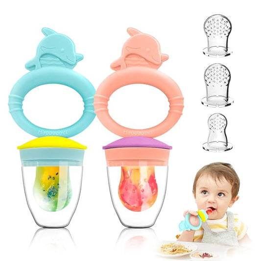 Baby Solids/Frozen Fruit Feeder Pacifier, Infant Teether Toy 4M+ 2-Pack (Dolphin