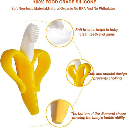 Banana Teether, Soothing Pain Relief Soft Silicone Train Baby Toothbrush 3+ Months