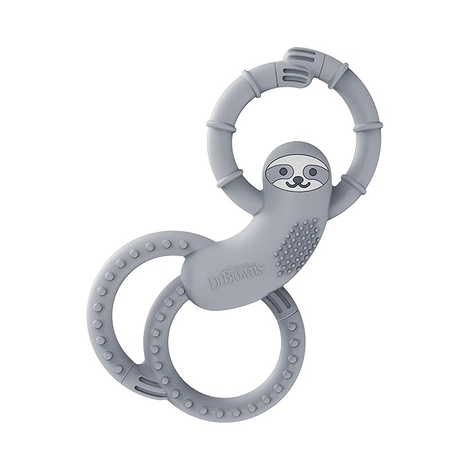 Dr. Brown's Flexees Gray Sloth, Soft 100% Silicone Baby Teether 3m+
