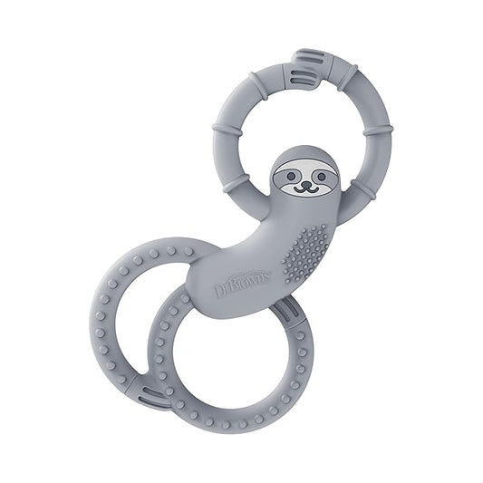 Dr. Brown's Flexees Gray Sloth, Soft 100% Silicone Baby Teether 3m+