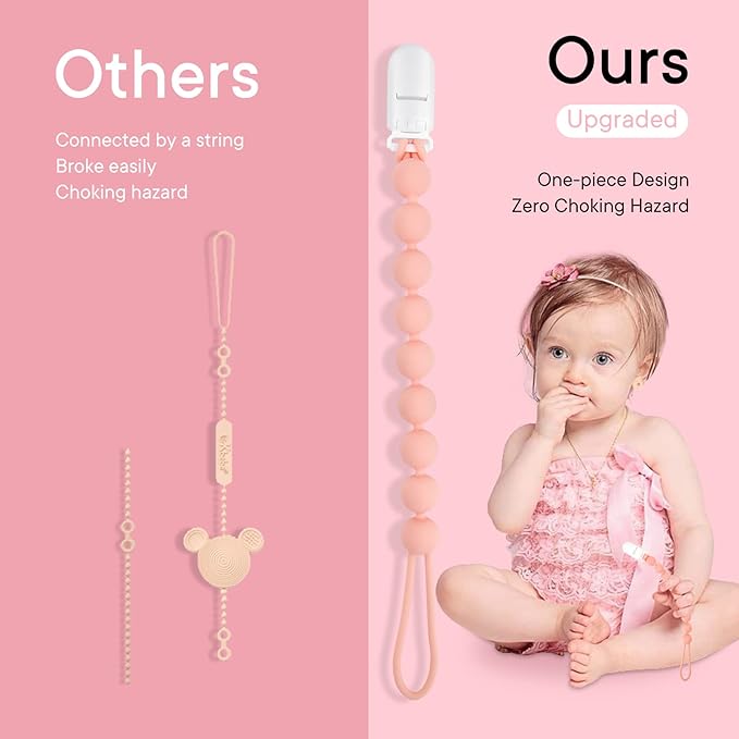 Silicone Pacifier Clip Holder, 6 Pack One Piece Soft Flexible Binky Clips Pacifier Holder Clip for Girls