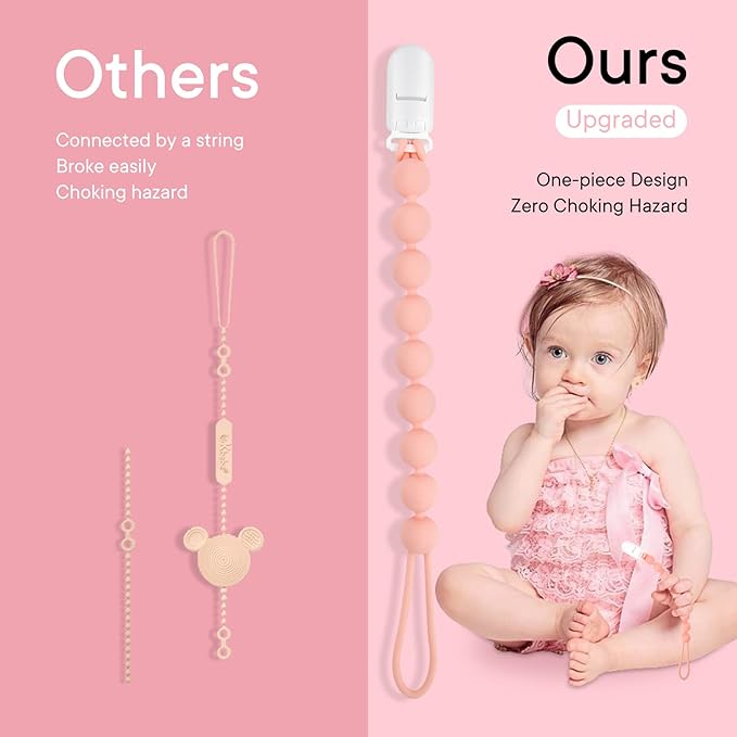 Silicone Pacifier Clip Holder, 4 Pack One Piece Soft Flexible Pacifier Holder Clip Binky Clips for Boys and Girls