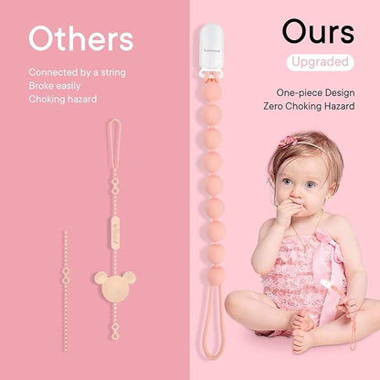 Silicone Pacifier Clip Holder, 4 Pack One Piece Soft Flexible Pacifier Holder Clip Binky Clips for Boys and Girls