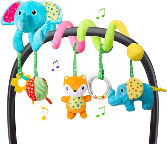 Car Seat Toys, Infant Spiral Plush Hanging Toys for Car Seat Stroller Crib Bassinet Mobile with BB Squeaker Rattles, Baby Toy for 0 3 6 12 Months