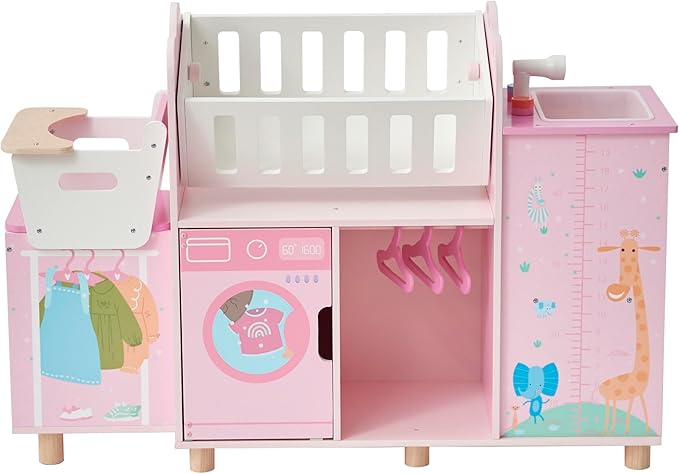 Olivia's Little World Amanda 6-in-1 Wooden Doll Nursery Station with Rocking Cradle, High Chair 3 yrs