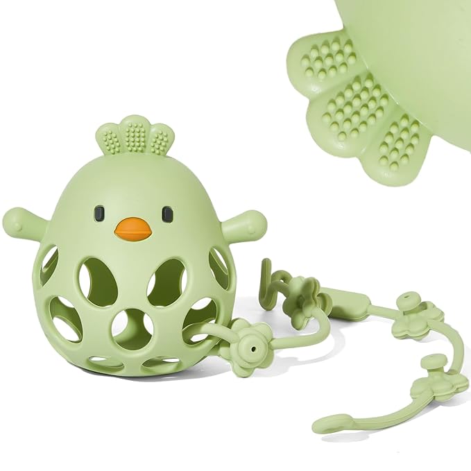 Baby Teething Toy with A Toy Strap for Babies 0-6 6-12 Months, Food-Grade Silicone Teething Mitten