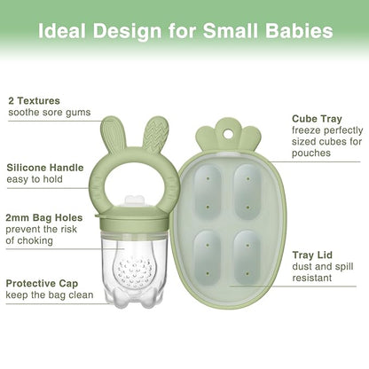Baby Fruit Feeder with Breastmilk Popsicle Molds & 3 Sizes Pouches, BPA Free Silicone Frozen Feeder for Teething Relief 4 Months+