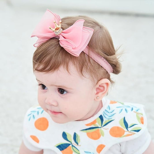 Cute Baby Girl Headband with Lace Bow and Crown Elastic