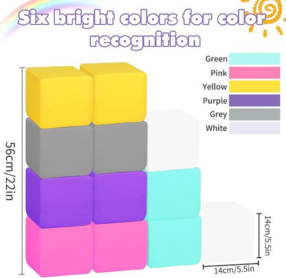 Foam Blocks for Toddlers, Soft Building Blocks for Toddlers Colorful 12 Pieces