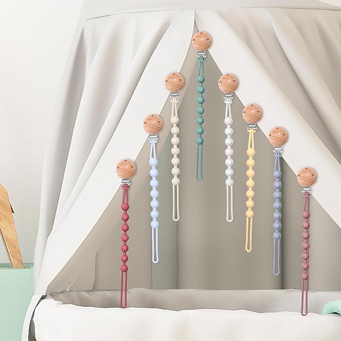 AIXMEET 2-Pack Silicone Pacifier Clips with One-Piece Beads,Baby Pacifier Holder Leash Fits All Pacifiers & Teething