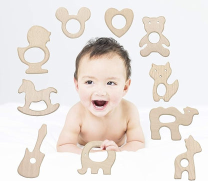 Baby Teething Toys Penta Angel 10Pcs Natural Wooden Teething Animal (10)