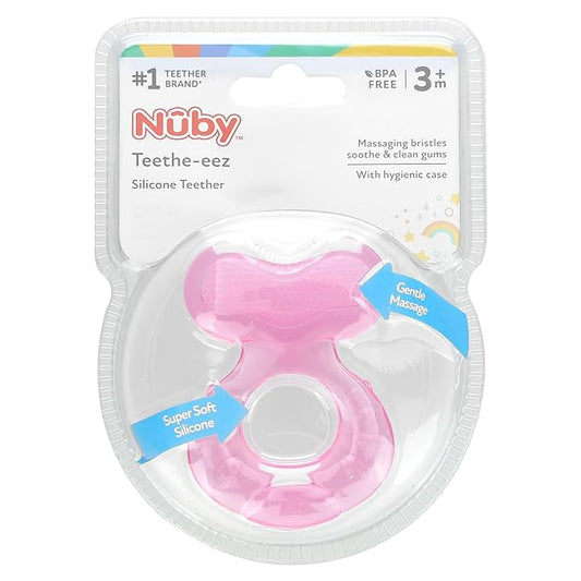 Nuby Silicone Teethe-EEZ Teether with Bristles (Pink-2 Count)