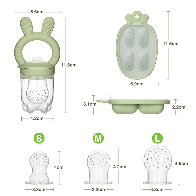 Baby Fruit Feeder with Breastmilk Popsicle Molds & 3 Sizes Pouches, BPA Free Silicone Frozen Feeder for Teething Relief 4 Months+
