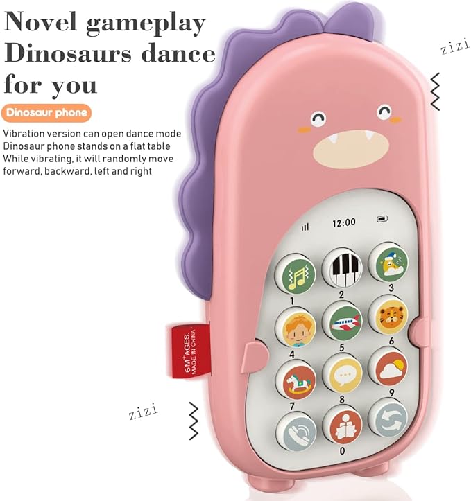 Baby Cell Phone Toy with Early Education & Music, Learning Educational dinosaur fake phone fun for kids