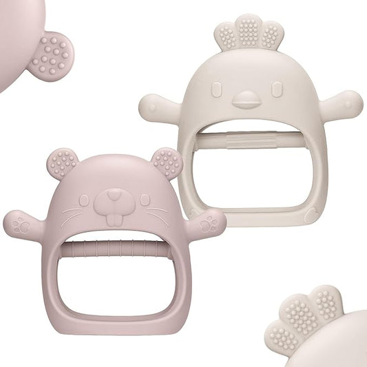 2 Packs Baby Teething Toys Silicone Teething Mittens for Infants 3 Months+, Never Drop & Easy to Hold Teethers