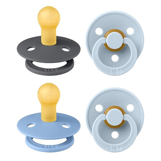 BIBS Pacifiers - Colour 4 Pack | Round Nipple Baby Pacifier 0-6 Months