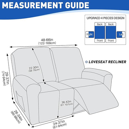 MAXIJIN Waterproof Loveseat Recliner Cover 4 Pieces Reclining Love Seat Slipcvers, Recliner Sofa Cover 2 Seater with Elastic Straps & Pockets for Pet, Kids (Loveseat Recliner, Navy Blue)