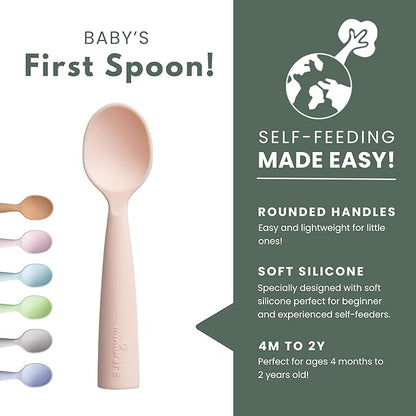 Miniware Silicone Baby Spoon for Training - BPA Free Baby Utensils - Baby Spoons Self Feeding 6 Months | 100% Food Grade Silicone - Modern & Dishwasher Safe Toddler Spoons (Grey and Peach)