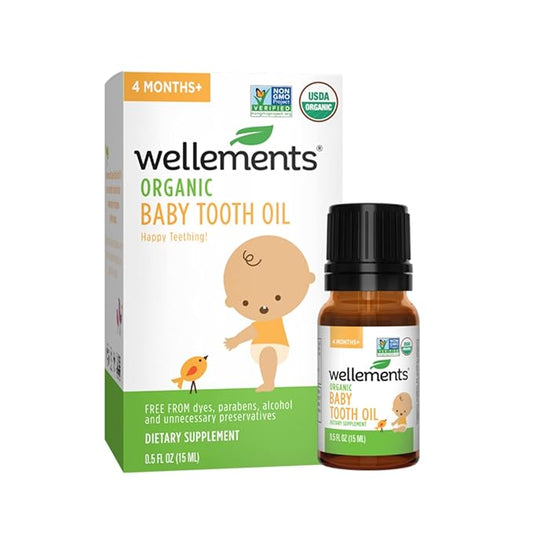 Wellements Organic Baby Tooth Oil | Soothing Massage Oil for Tiny Gums, Helps Make Teething Happy 0.5 Fl 4 Months