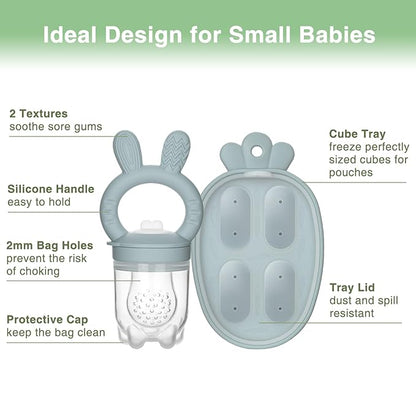 Baby Fruit Feeder with Breastmilk Popsicle Molds & 3 Sizes Pouches, BPA Free Silicone Frozen Feeder for Teething Relief 4 Months+
