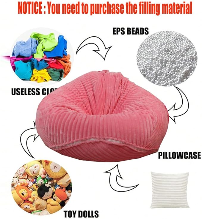 Soft Bean Bag Chair Cover No Filler Sofa Cover Storage Bean Bag Cover Organizing Children Plush Toys (Pink, X-Large)
