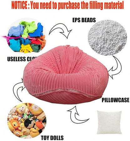 Soft Bean Bag Chair Cover No Filler Sofa Cover Storage Bean Bag Cover Organizing Children Plush Toys (Pink, X-Large)