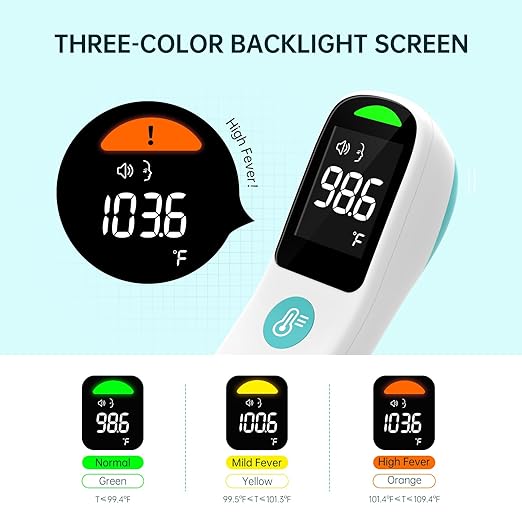 No-Touch Forehead Thermometer, 1s Accurate Reading and 3-Color Indicator 2-in-1 Infrared