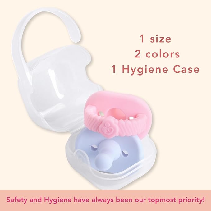NatureBond Baby Pacifier Soother Silicone Binky Newborn Teether Pacifiers 2 in 1, Curved for Comfort | Hygiene Cover (0-6 Months