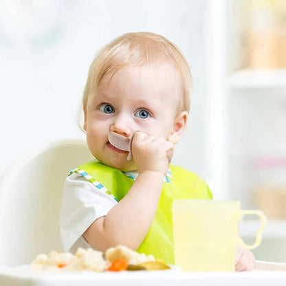 PandaEar 6 Pack Silicone Baby Spoons and Fork Feeding Set- Anti-Choke First Self Feeding Utensils for Baby Led Weaning Ages 3 Months (Blue, Green&Tan)