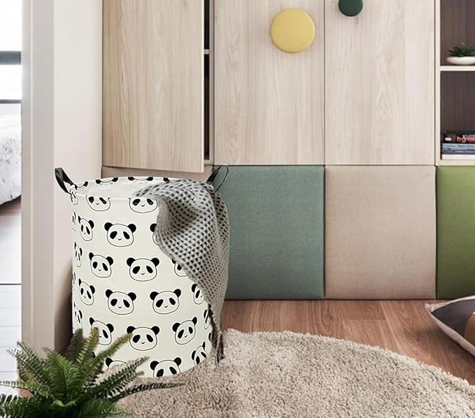 Round Panda Pattern Laundry Hamper Storage Basket Organizer Hamper Storage