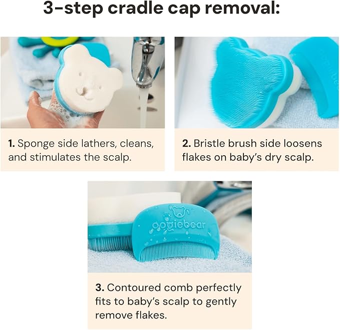 oogiebear Cradle Cap Brush Kit for Babies – Gentle and Safe Scalp Massage Care with Sponge, Brush, and Comb for Newborns and Babies