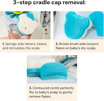 oogiebear Cradle Cap Brush Kit for Babies – Gentle and Safe Scalp Massage Care with Sponge, Brush, and Comb for Newborns and Babies