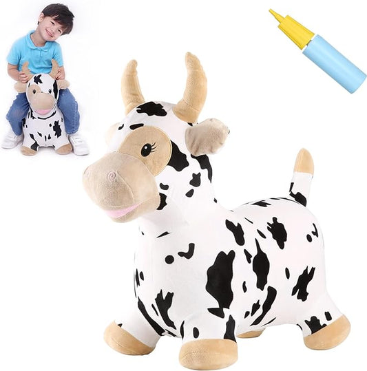 INPANY Bouncy Cow Farm Animal Hopper Toys for 2 Year Old Boy Birthday Gifts, Ride on Toddler Plush Inflatable Bouncing Bull 3 4